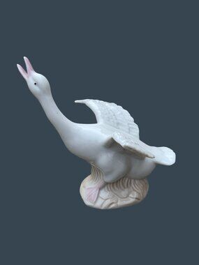 Vintage Porcelain Goose Figurine By KPM With Wings Spread - Vintage